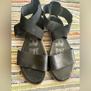 Sorel “Ella” Black Leather Ankle Strap Sandals, women’s 10